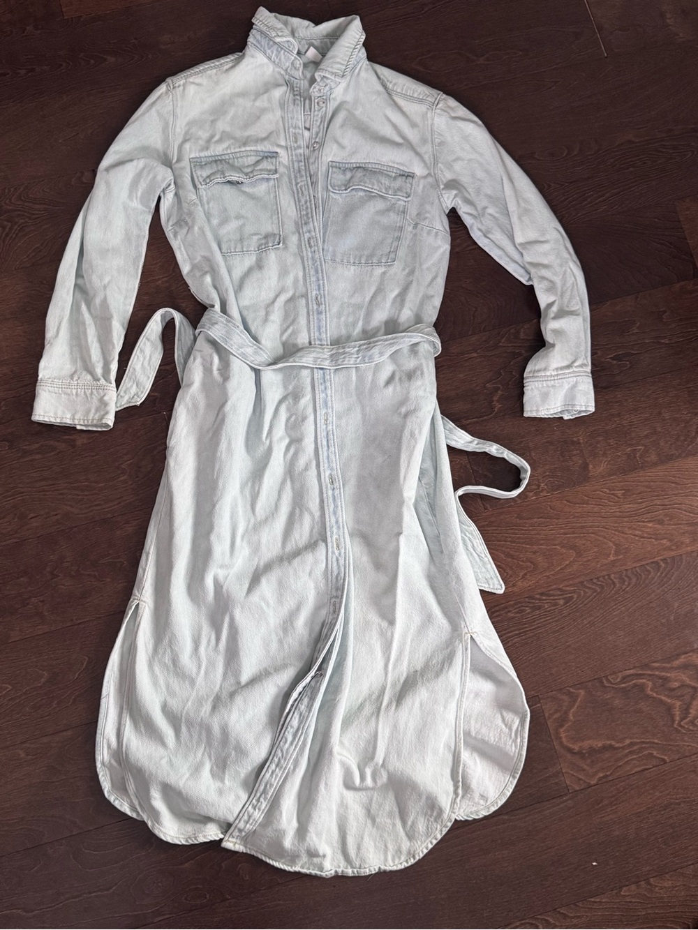 Light Blue Shirt Dress with Waist Tie